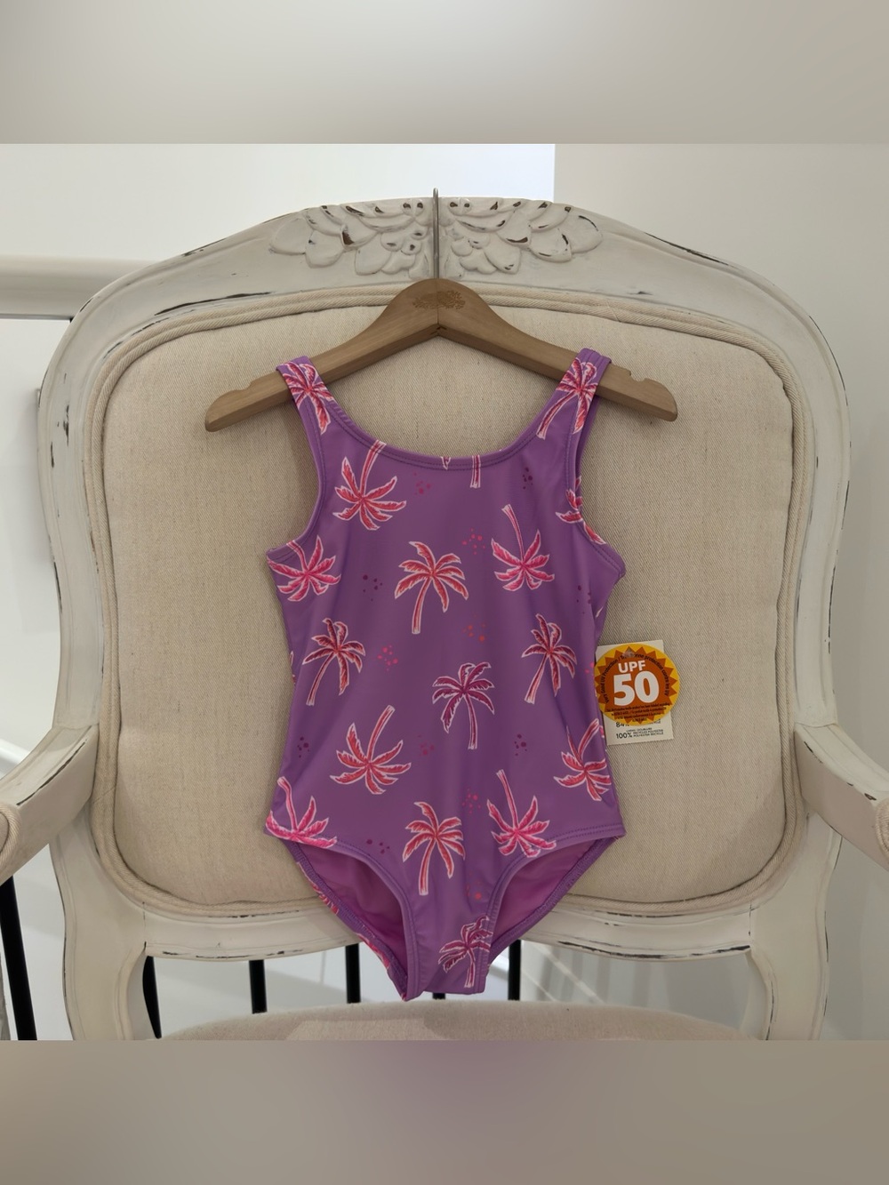 🌴4T Toddler Girls Purple Palm Tree One-Piece Swimsuit with UPF 50 NWT